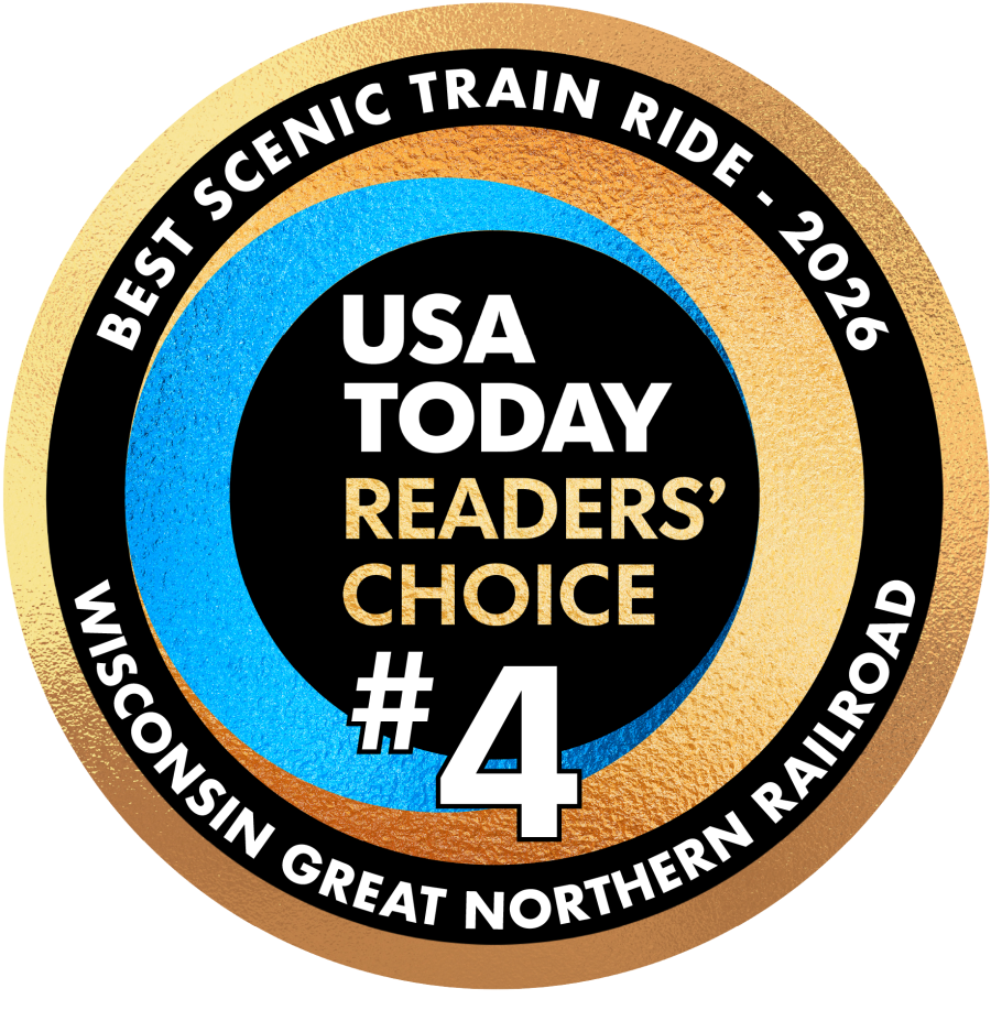 Award badge for best scenic train ride, USA Today Readers' Choice #4, 2026, Wisconsin Great Northern Railroad.